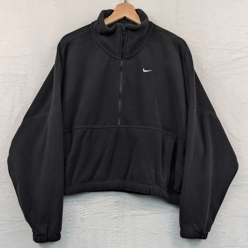 Nike Women's L Black One Therma-FIT Oversized 1/2-Zip Fleece Sweater Athleisure